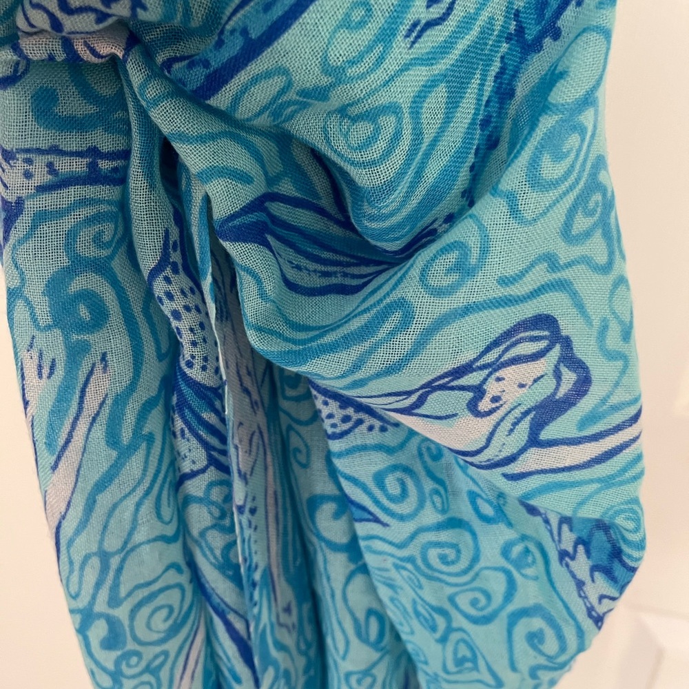 Lilly Pulitzer Blue Teal Swirl Silk-Cashmere Scarf - Picture 8 of 15
